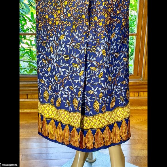 ▪️VTG▪️STONEBRIDGE▪️1990's Floral & Tassel Print Navy Blue Maxi Wrap Skirt - Picture 4 of 5